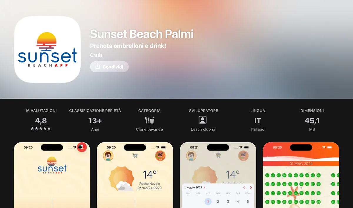 App Sunset Beach Palmi sull'App Store